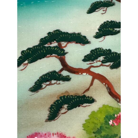 Vintage Japanese Silk Painting Cherry Blossom Landscape Signed Art - Picture 6 of 9